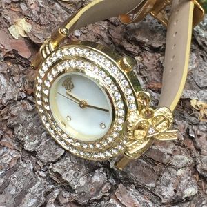 Elizabeth Taylor Gold Tone/Gemmed Bow Charm Watch